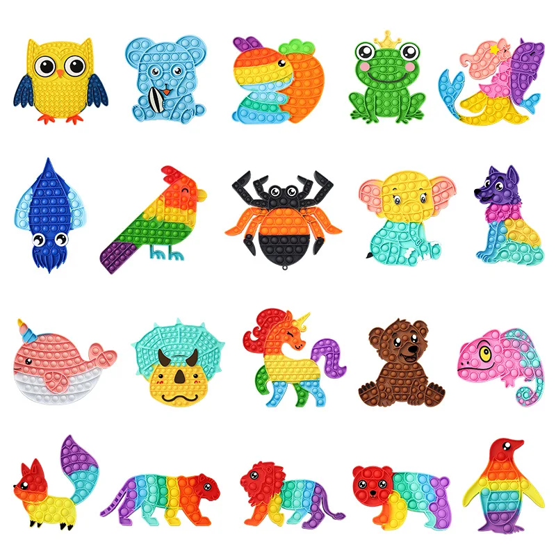 Different Design Pops Poppers Silicone Stress Reliever Cool Animals Mermaid Bear Rainbow Silicone Fidget Toy
