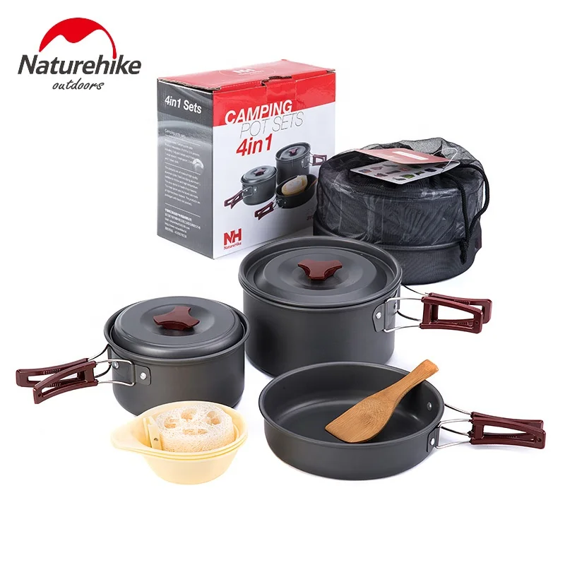 Naturehike Outdoor Tableware Hiking  Camping Cookware Set 4 in 1 Picnic  2-3 preson camping cooking set