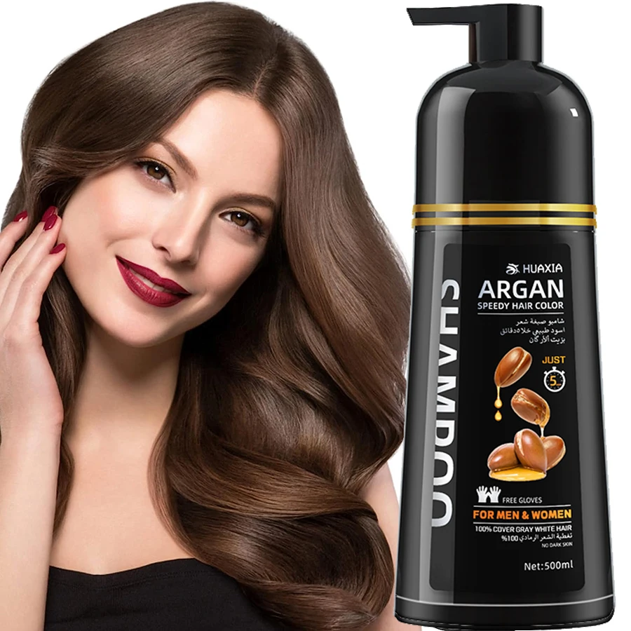 HuaXia No Swollen Natural Ginger Extract Plant Permanent Natural Black Hair Color Dye Shampoo For Women Covering Grey Hair