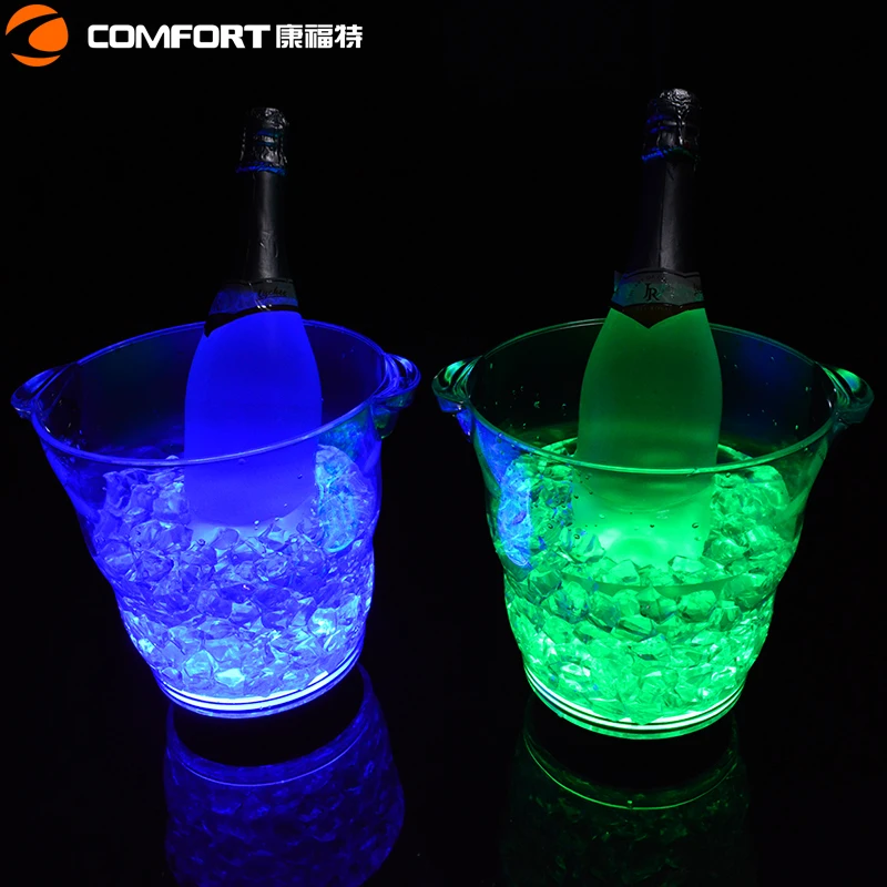 Customized champagne Ice Bucket Easy to Clean Flashing 4.5 litre Ice Bucket Portable Wight Application Led Ice Buckets