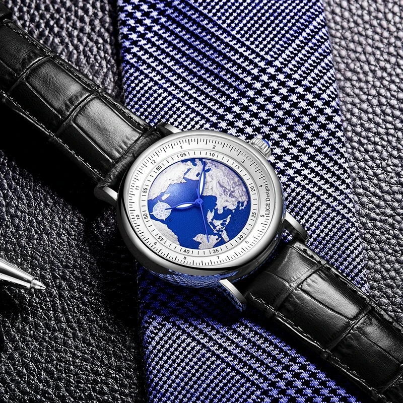 LIGE 8963 Leather Quartz Movt Watch Fashion Men Waterproof Casual Clock Brand Luxury Watches Sport Wristwatches Chronograph