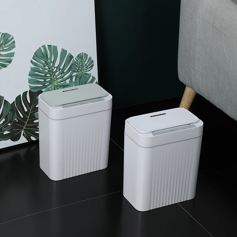 8L bathroom kitchen rectangular induction trash can plastic top open automatic waste bin