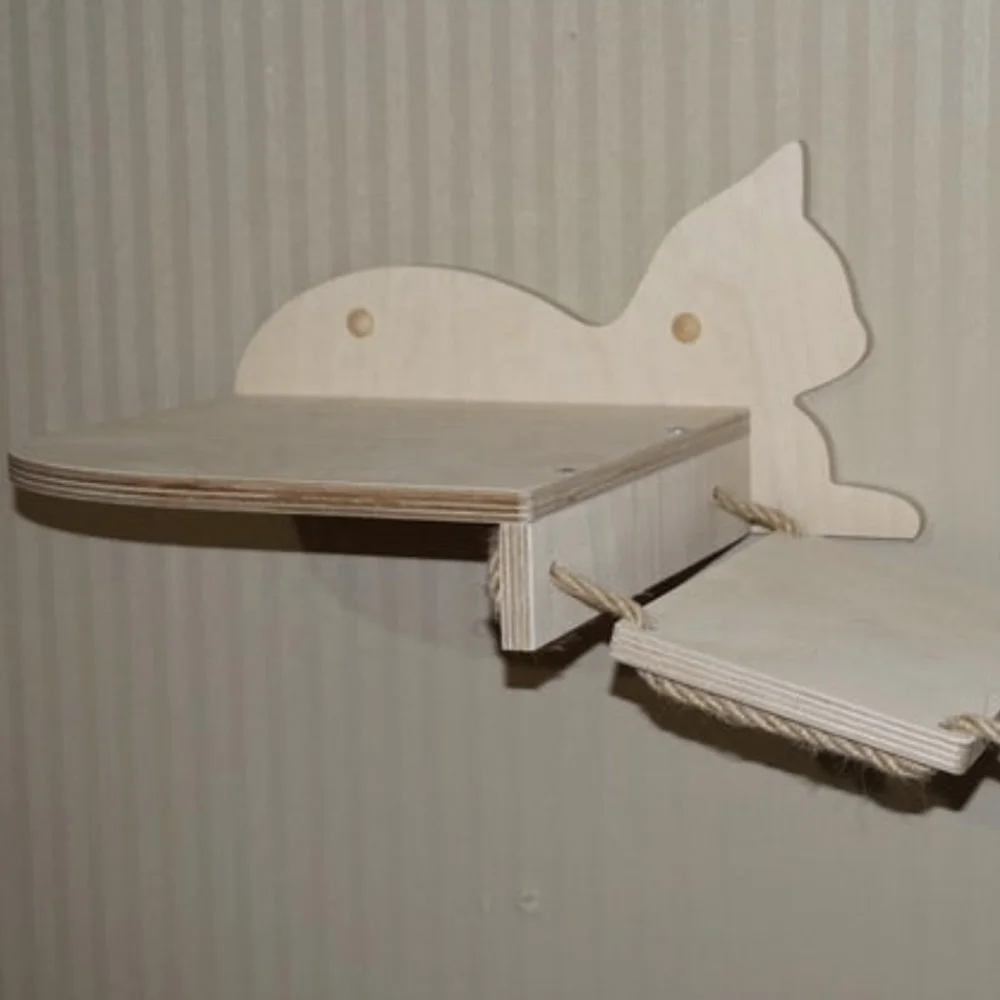 
2021Manufacturer New Products Bridge Furniture Bed Mount Post Hammock Floating Pet Wood Wall Cat Shelf 