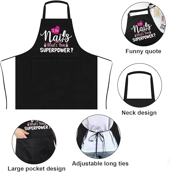Printed Cosmetologist Personalized Makeup Artist black Apron Custom logo Beauty Salon nail tech aprons with 2 pockets