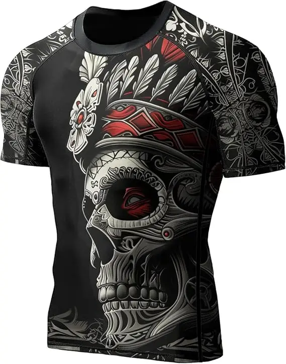 Rush Guard Jiu Jitsu MMA BJJ Custom Compression Shirt Short Sleeves Rash Guard with Custom Logo Wholesale Made Spandex Mens Kids