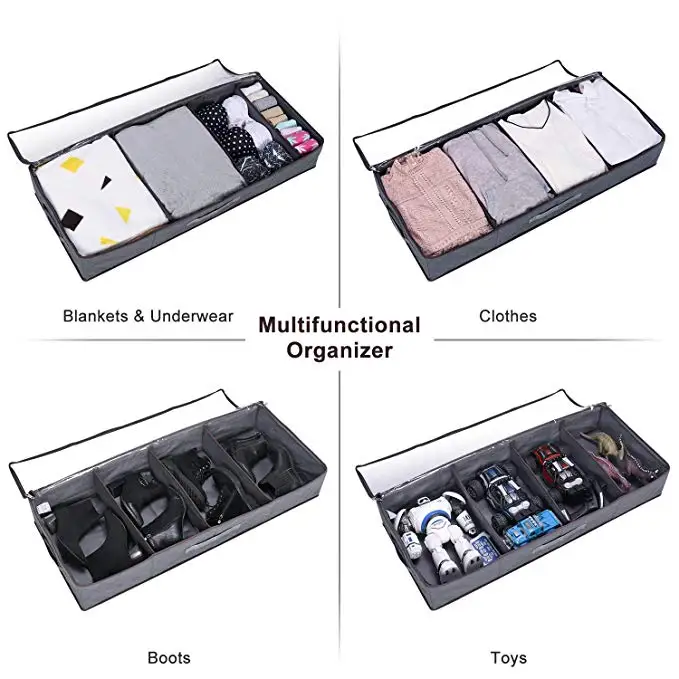 Durable Fabric Under Bed Clothes Organizer with Large Adjustable Dividers