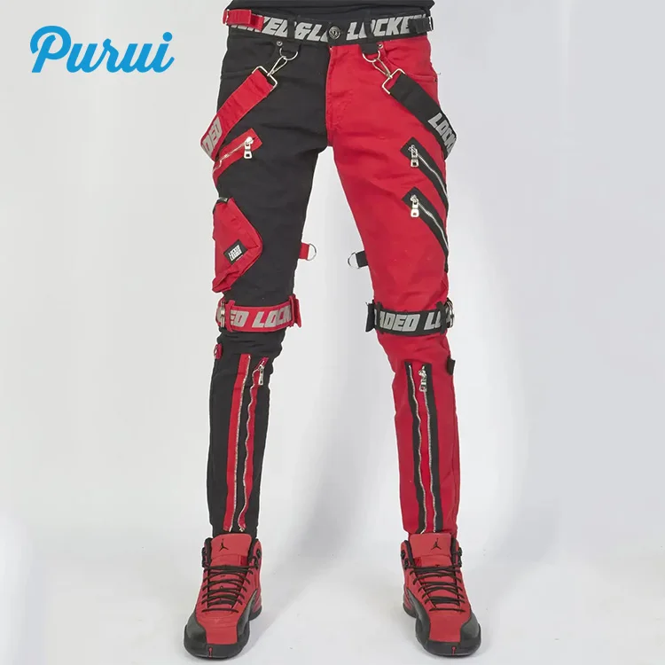 Модные черно-красные облегающие ремни на заказ, мужские джинсовые тканевые джинсовые брюки для мальчиков