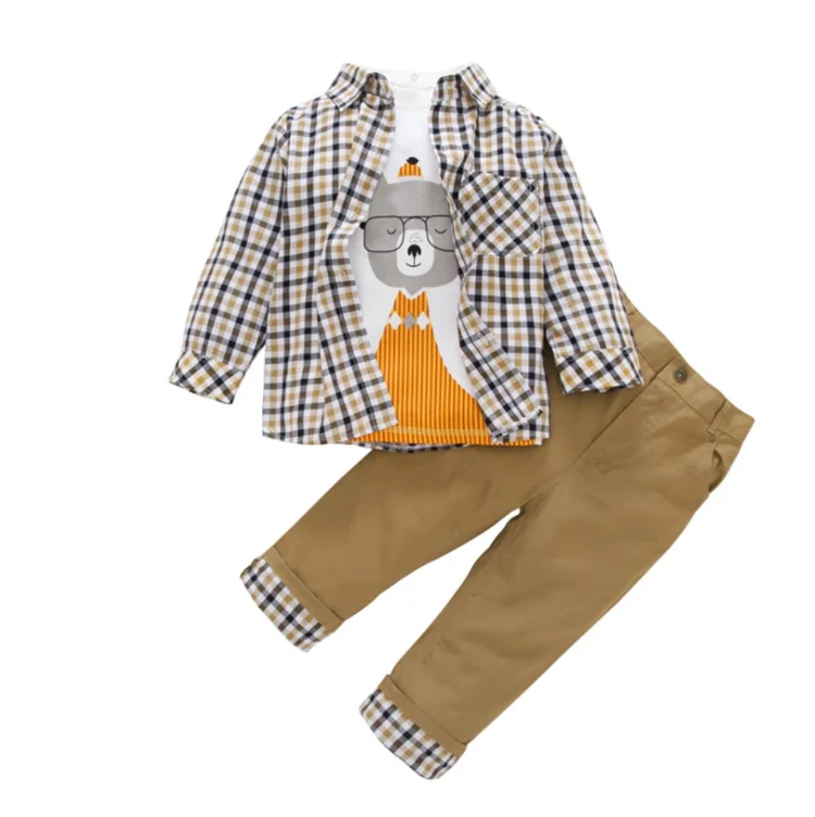 WSG23 Autumn New Boys Clothing Sets Jacket Shirts Pant 3pcs Suits  Clothing Kids Long-sleeved clothed for Kids