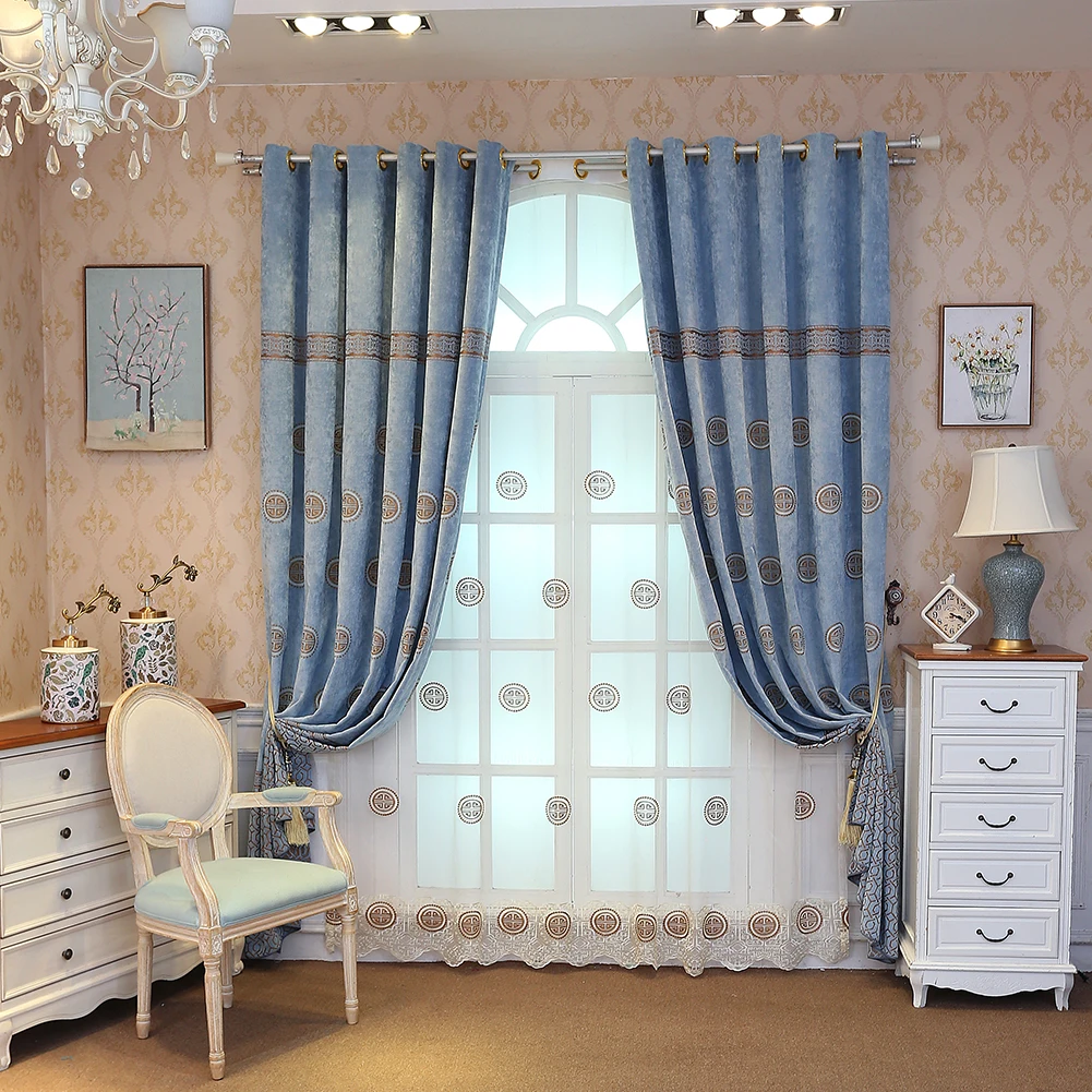 Новое поступление роскошные вышитые затемненные шторы кашемир в простом стиле для
