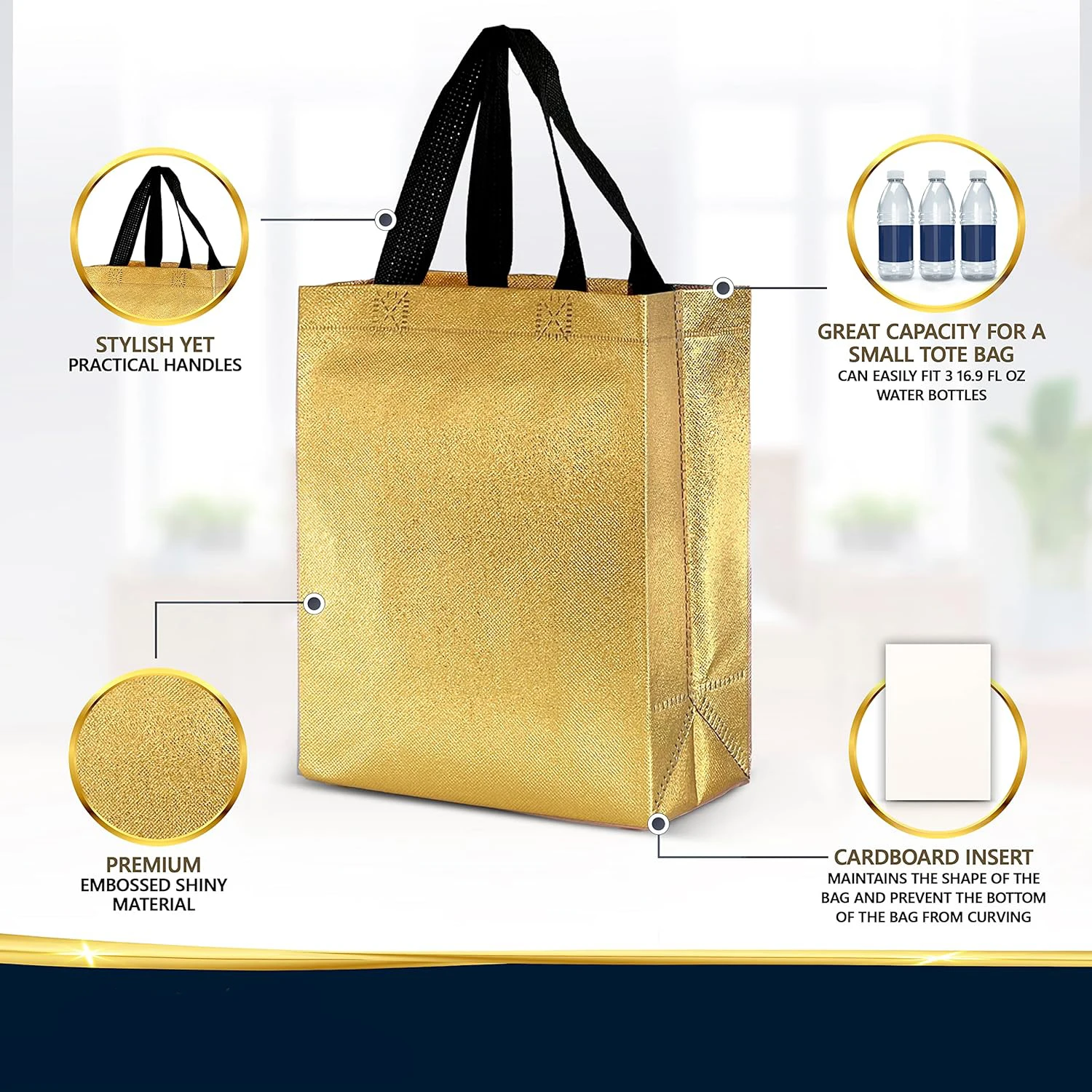 Hot Christmas Gift Candy Birthday Party Reusable Men Women Tote Metallic Large Golden Non-Woven Bag