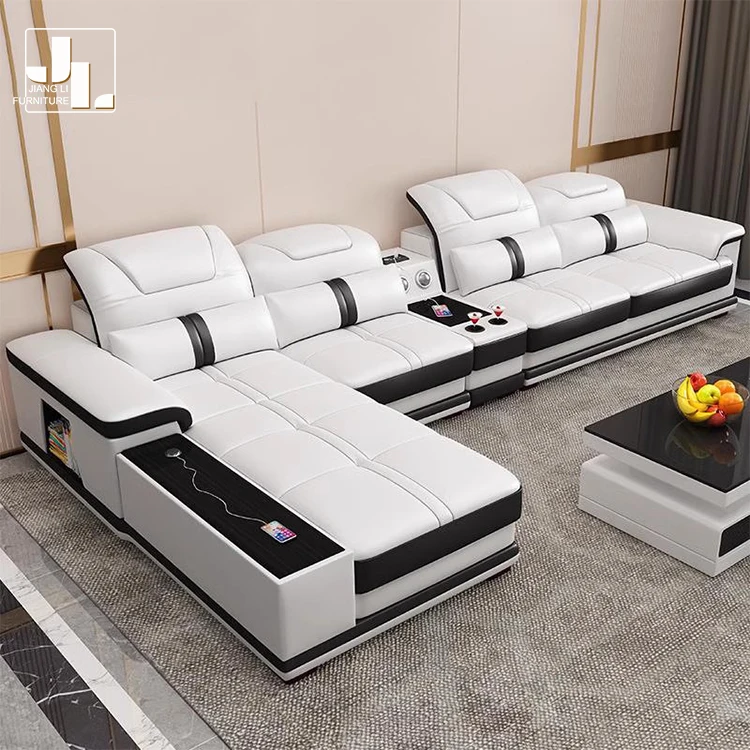 Luxury L Shape White Leather Sofa Modern Design Multifunctional Hotel Living Room 7 Seater Corner Sofa Furniture Set