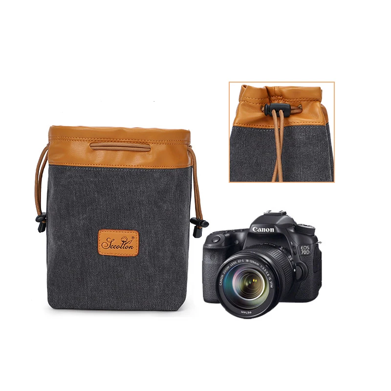 3 Sizes Portable Drawstring Beam Pocket Soft DSLR Camera Pouch Bag For Canon Nikon Sony Pentax Dustproof