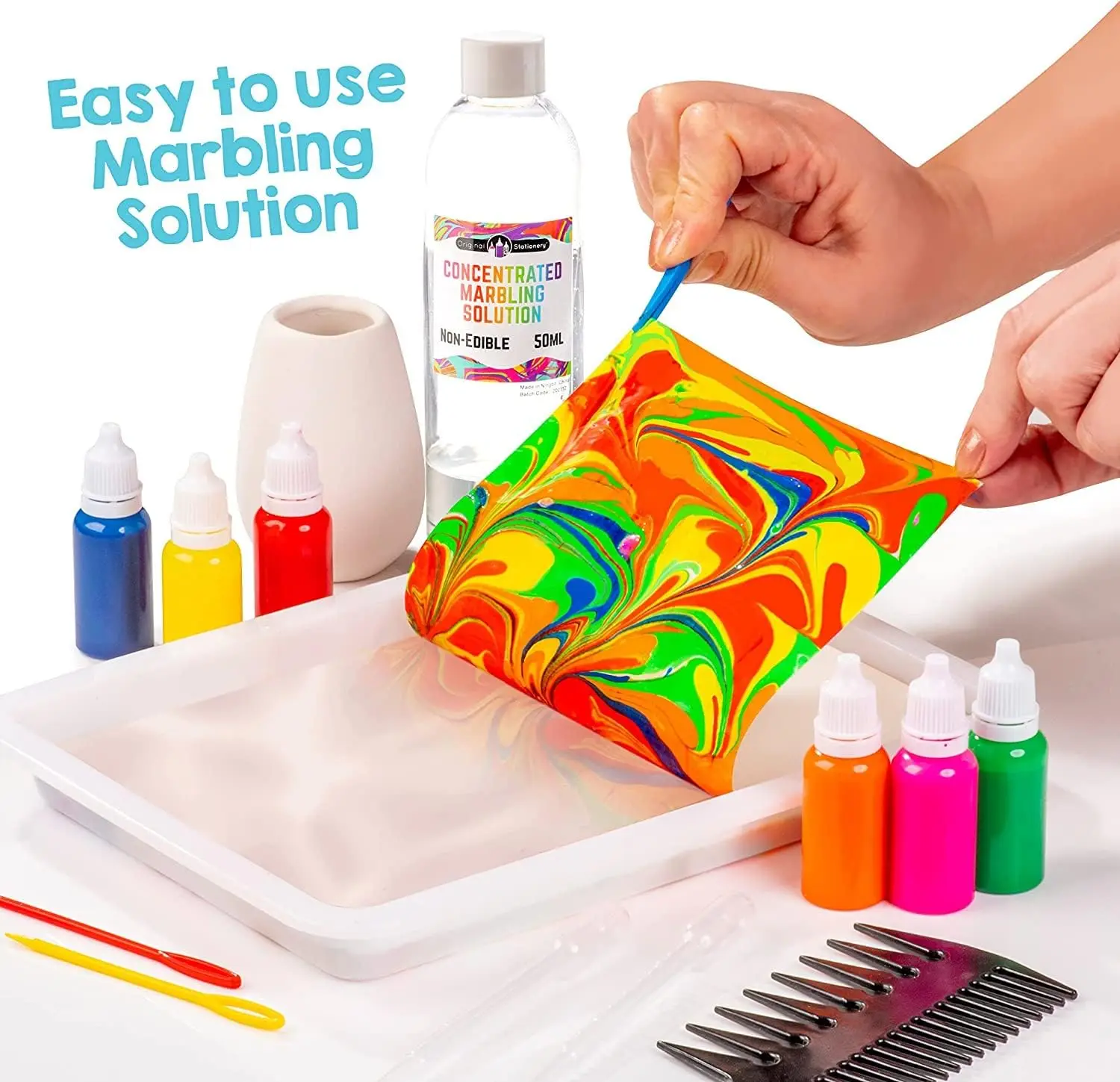 Rainbow Marbling Kit for Kids, to Make Marble Art and Craft Kids Will Love