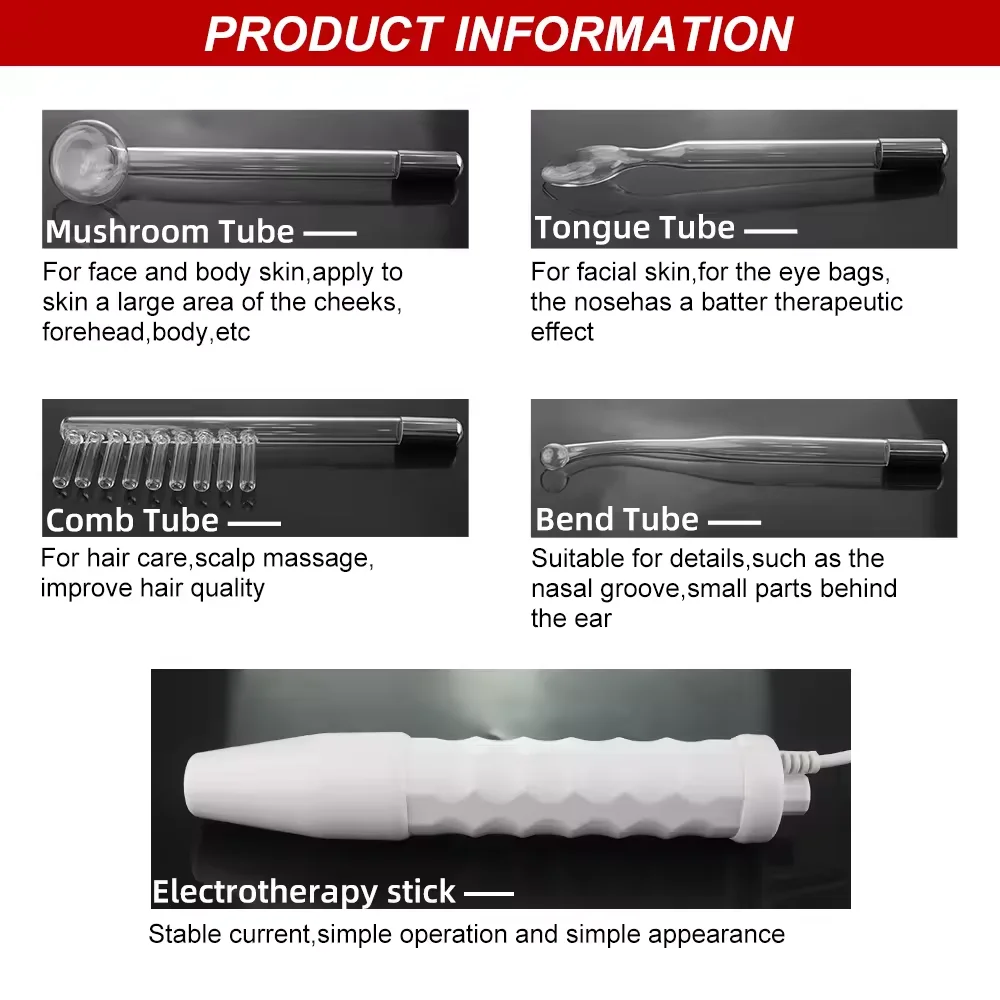 Portable Handheld High Frequency Skin Therapy Wand Electrode Glass Tube Skin Wrinkle Reducing Alta Frecuencia Wands