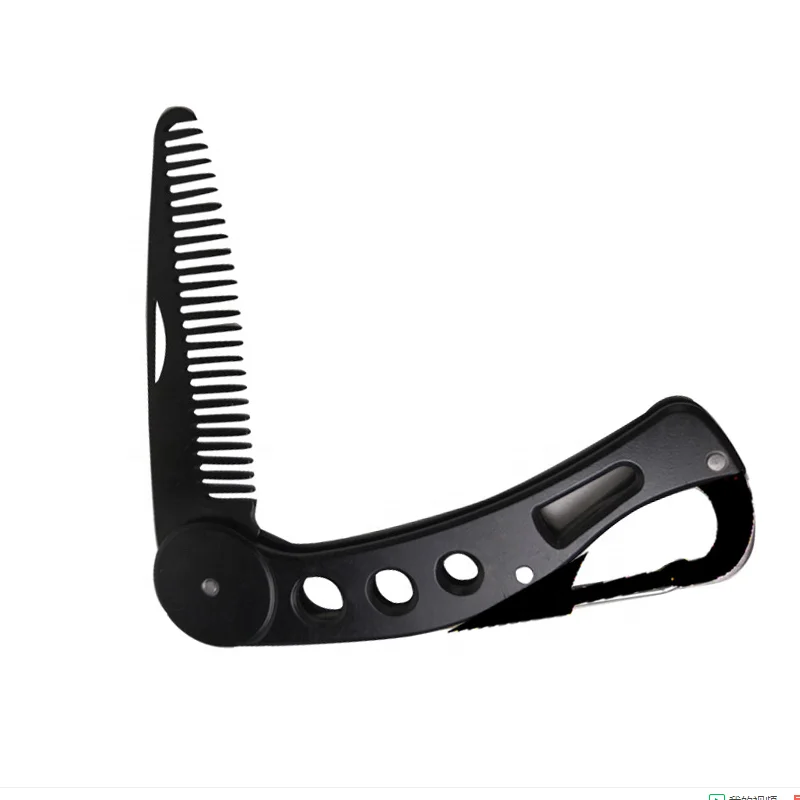 custom logo metal folding beard comb knife travel stainless steel beard comb (1600322504966)
