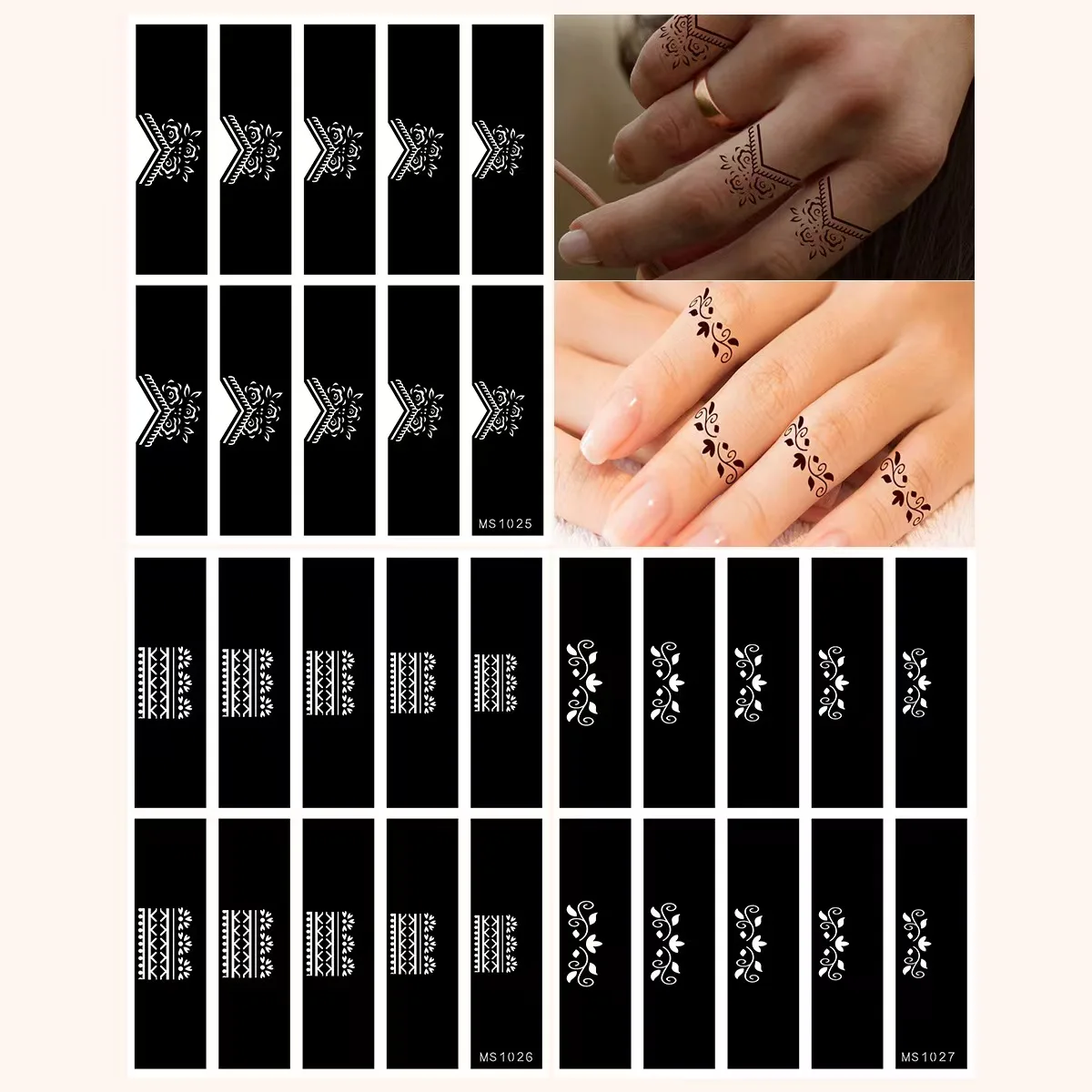 Wholesale Henna Tattoo Finger Stencils Reusable Women and Girls,Indian Arabian Temporary Tattoo Templates Kit for Body Art Paint