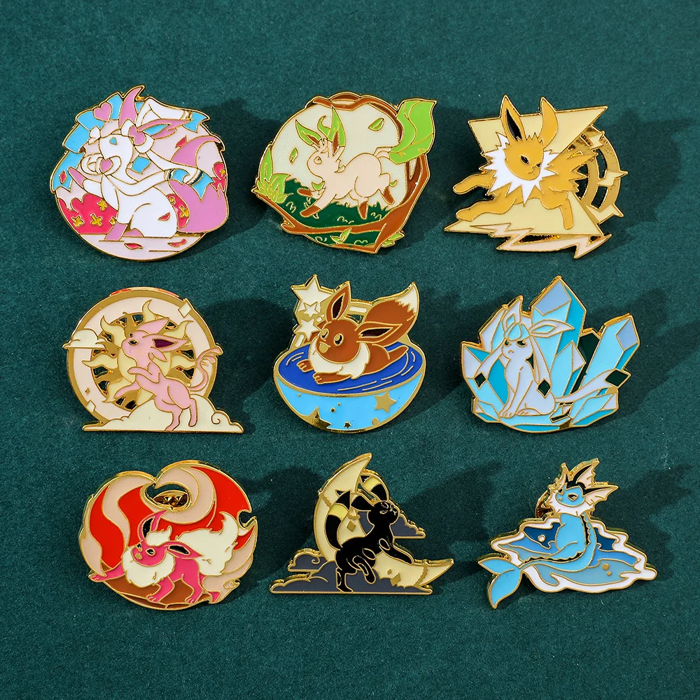 New Cartoon Cute Pokemon Eevee Family Pins Nine Enamel Brooch