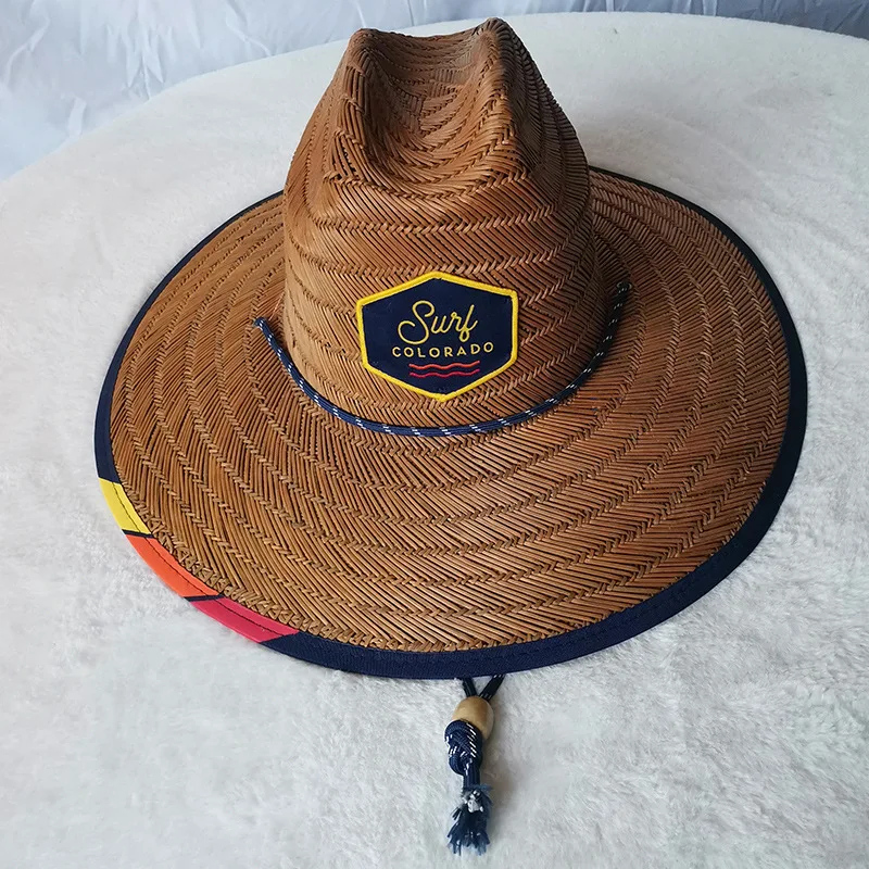 Outdoor Beach Straw Lifeguard Sun Hat with Adjustable Chin Cord