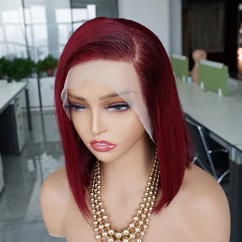 Luxufame 13x4 Transparent Lace Front Wigs Red Color Bob Straight Wigs Raw Indian Hair Wigs From India Swiss Lace