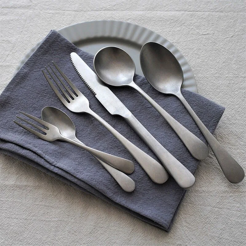 Harmony Luxury Hotel Wedding Flatware Long Flat Design Handle Spoon And Fork Set Stainless