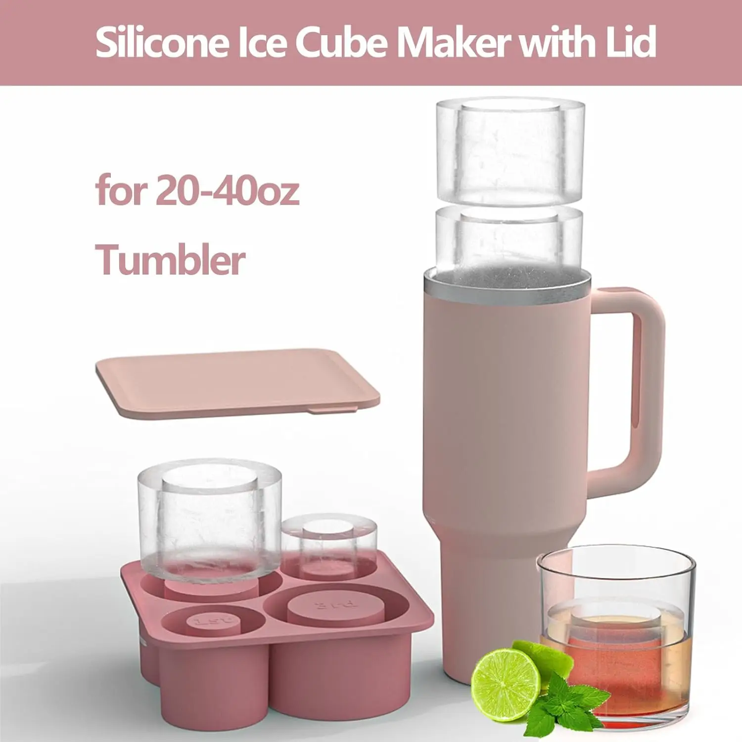 Ice Cube Trays with Lids Silicone Ice Cube Molds for Stanley 20oz 30oz 40oz Tumbler Cup Ice Cube Tray for Stanley