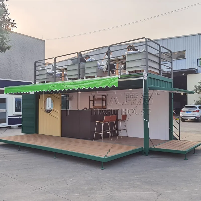 Versatile Two-storey Container Coffee Shop: Lift-able Terrace, Customizable Design, and On-the-Go Brewing