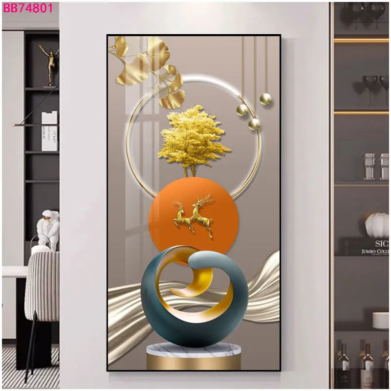 Modern Hot Sale Living Room Home Decor Abstract Wall Art Best 3D Effect Crystal Porcelain Painting Landscape Photo Gold Framed