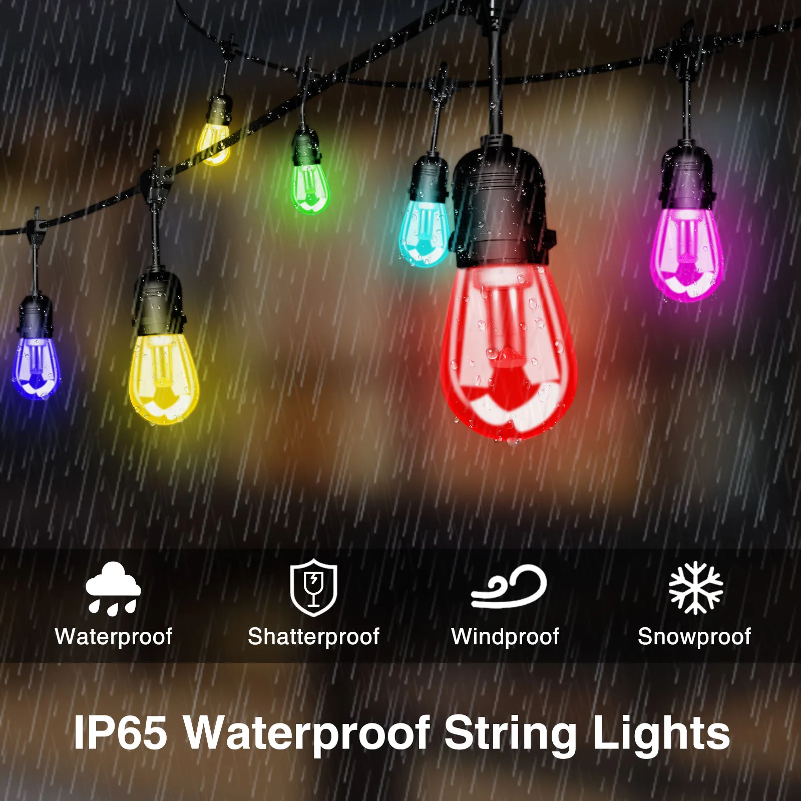 Smart RGB Outdoor LED Commercial String Light with Vintage Edison S14 LED Bulbs for Holiday Garden Patio Christmas Use TUYA APP