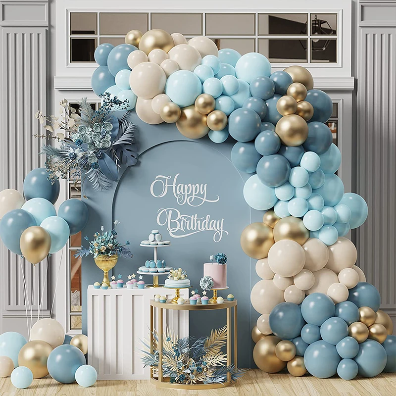 Teal Blue Balloon Arch Garland Kit White Sand Pastel Macaron Metal Gold Ballon Set Baby Shower Wedding Party Backdrop Decoration
