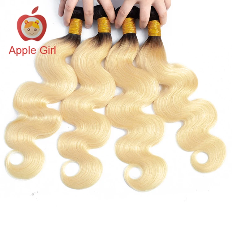 Honey Blonde Body Wave Hair Bundles With Lace Frontal Closure 1b/613 Mink Brazilian Human Hair Hair Bundles  With Lace Closure
