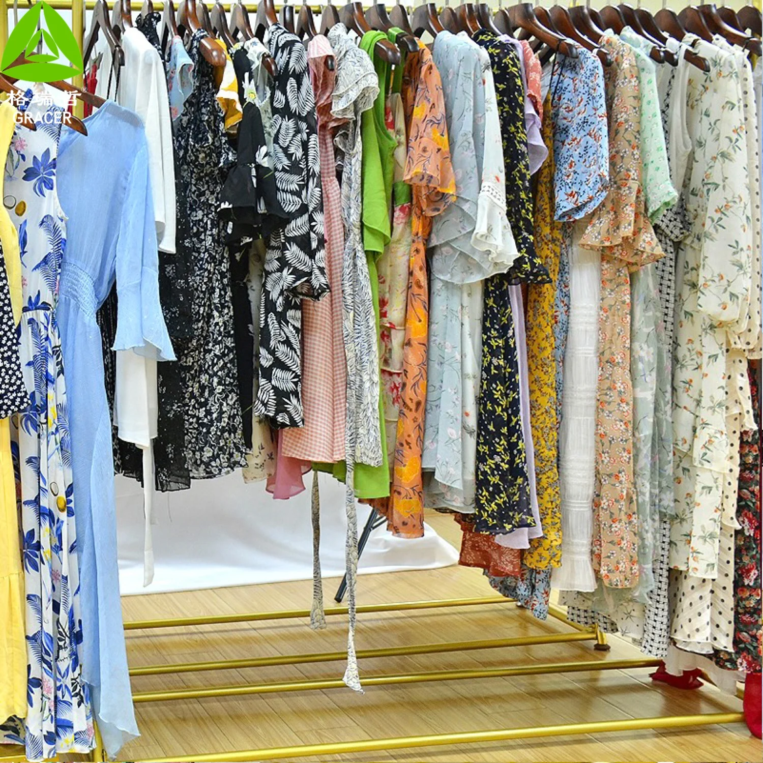 Women Used Dresses Printed Stock Woman Stock Bale Long Dress Full Sleeve Floral Casual Summer Silk for Women Adults Bundle 45KG