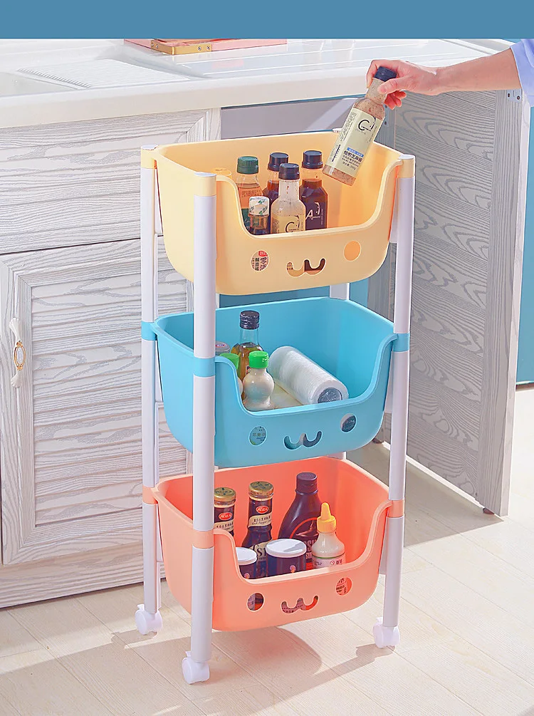 Movable Book Clothing Organization Rack 2/3/4 Layer Floor Lovely Toy Storage Organizer For Bathroom Living Room Kitchen