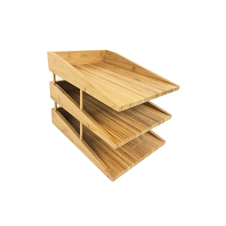 3 Tier Eco-friendly 100% bamboo file holder desk organizer for school office home