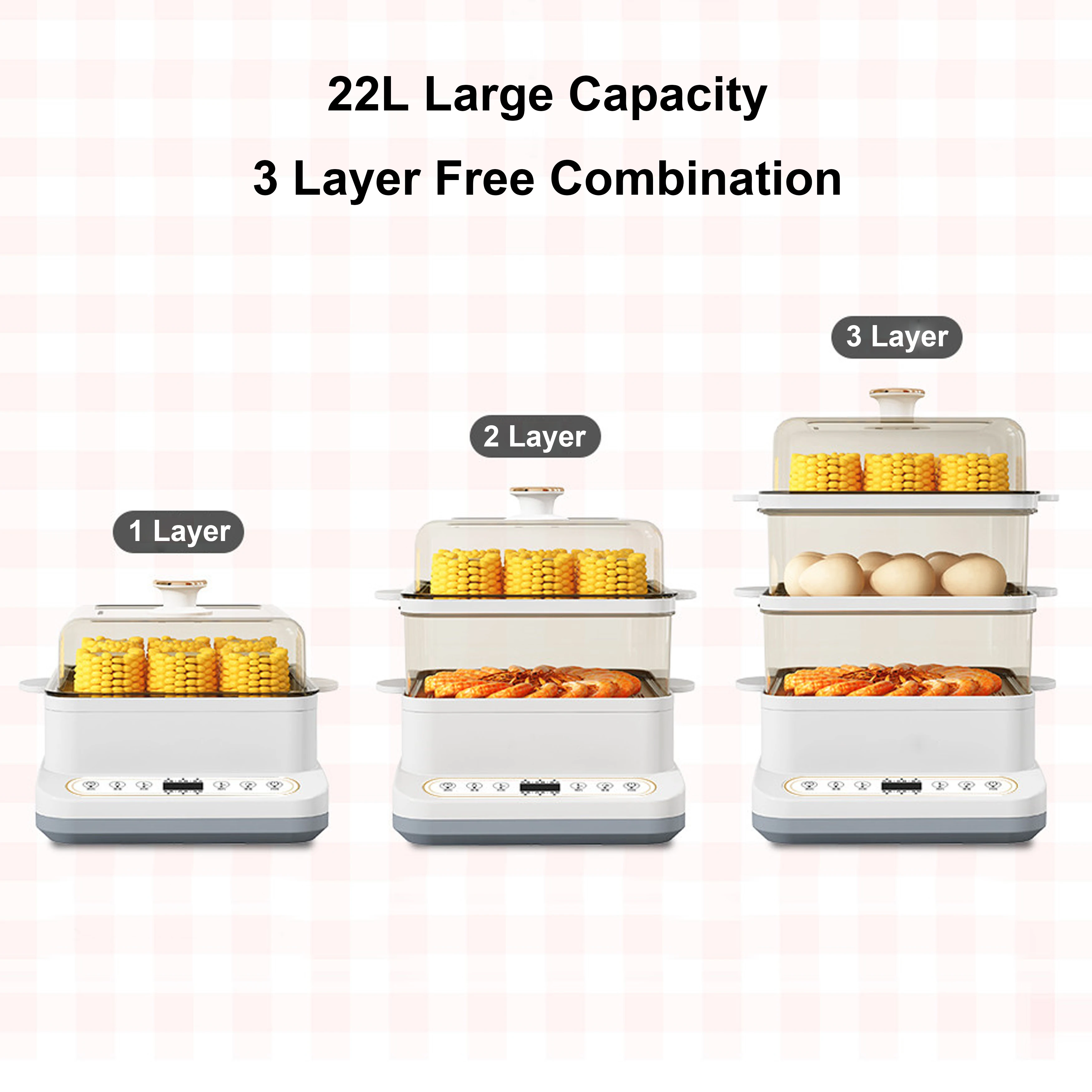 digital control electric frying pan with steamer electric sweet corn steamer 22L