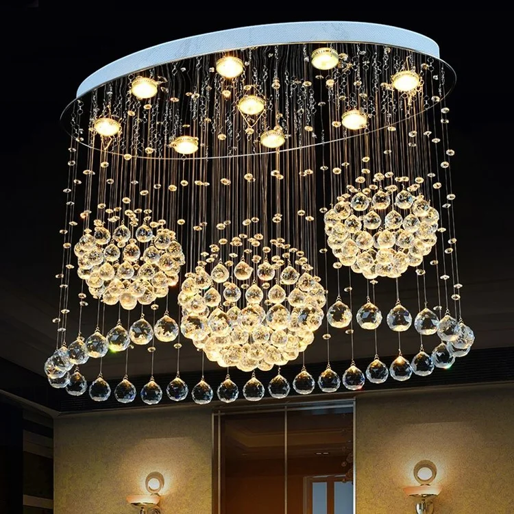 Oval shaped wedding luxury k9 crystal ball chandelier staircase long customized