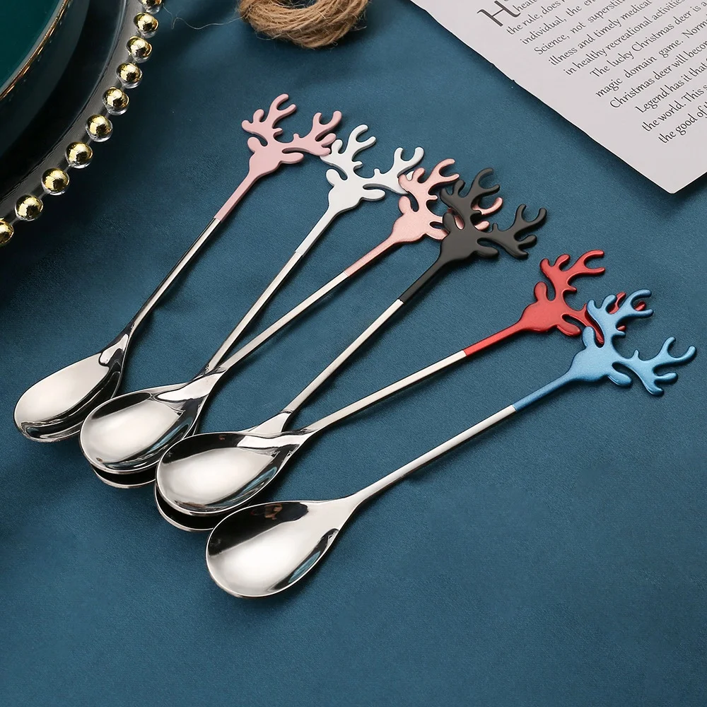 stainless steel 304 exquisite Christmas Elk 2 piece set gift box gold creative styling metal dessert spoons coffee tea spoon set