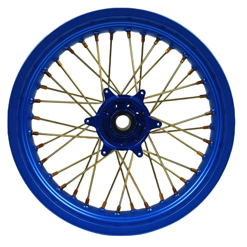 KTM EXC/SXF 250/450 New Trend Dirt BIke Supermoto Wheelset With Aluminum Alloy With Blue Rims And Blue Hubs Gold Spokes