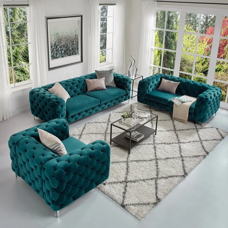 Wholesale luxury italian custom 7 seater couch lounge suite sofas set living room furniture chesterfield velvet sectional sofa
