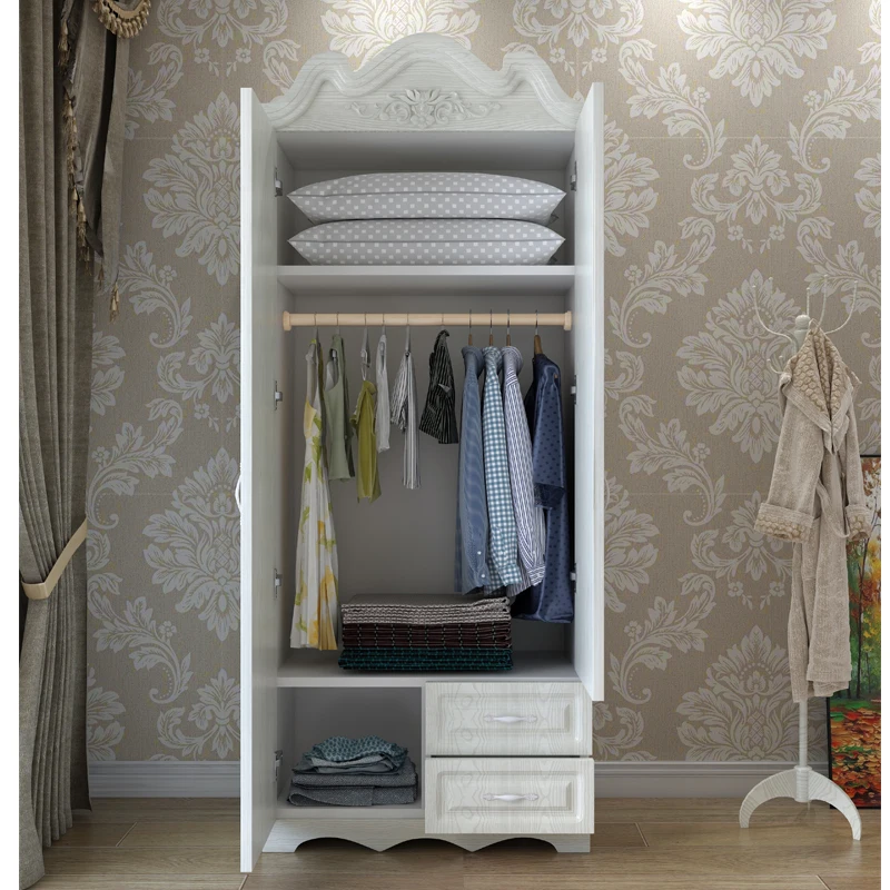 white Bedroom armoire wardrobe with mirror design 2 drawers sliding rollers cabinet 4 door mdf storage with hangers