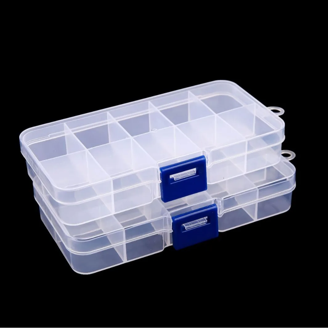 Plastic Organizer Box 10 Grids Clear Storage Container Jewelry Case with Fixed Dividers for Crafts Jewelry Fishing Tackles