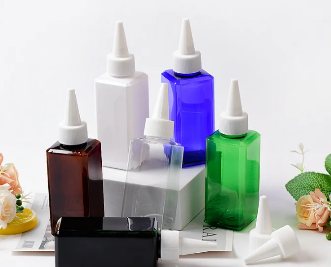 Customize support 120ml 4oz plastic square shape liquid gel Squeeze Dropper Bottle with Twist Top Spout Cap for ink and hair oil