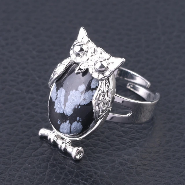 New Lovely Large Copper Bezel Oval Amethyst Adjustable Ring Animal Ring Owl Oval Crystal Ring