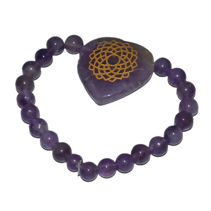 Newly Arrival Crown Chakra Symbol Engraved Heart Shape Bracelets For Sale At The Wholesale Supplier