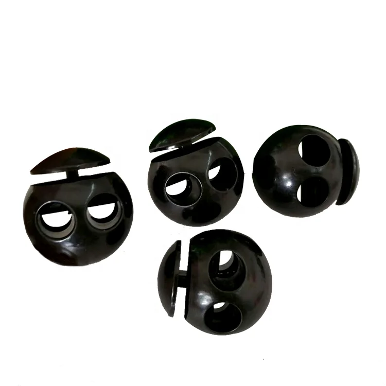 
For Bungee Shock Cord Black 5mm 2 Holes Plastic Round Ball Cord Lock End Toggles Spring Clip Stoppers 