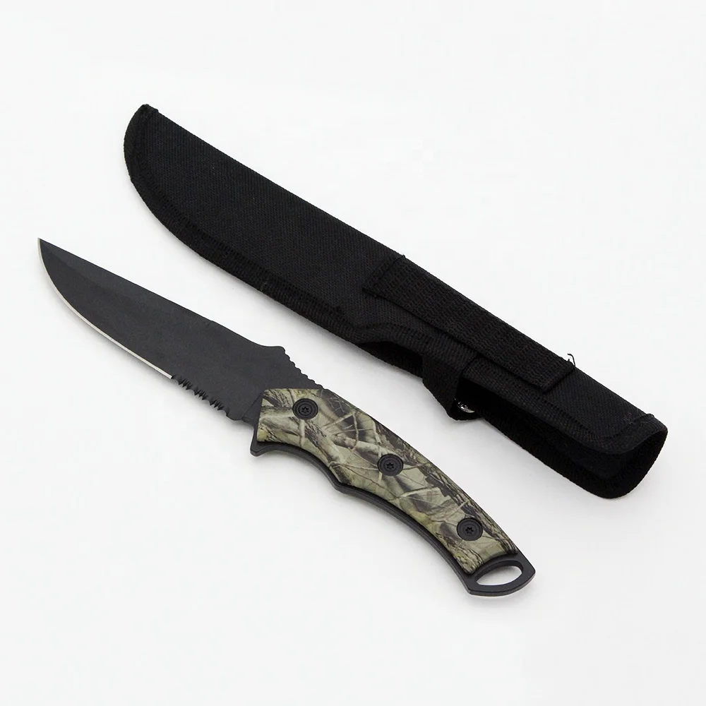 Wholesale Color Wood Handle Outdoor Camping Survival Fixed Blade Hunting Knife With Nylon Bag
