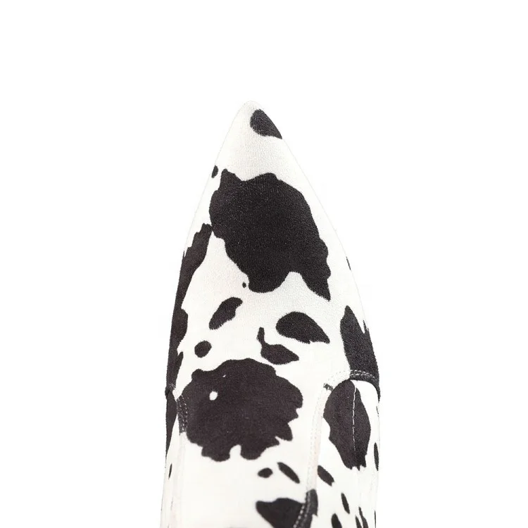 designer boots women famous brands Cow Print Stretch Fabric Pointy Stiletto Heels Thigh High Boots Women Long Boots