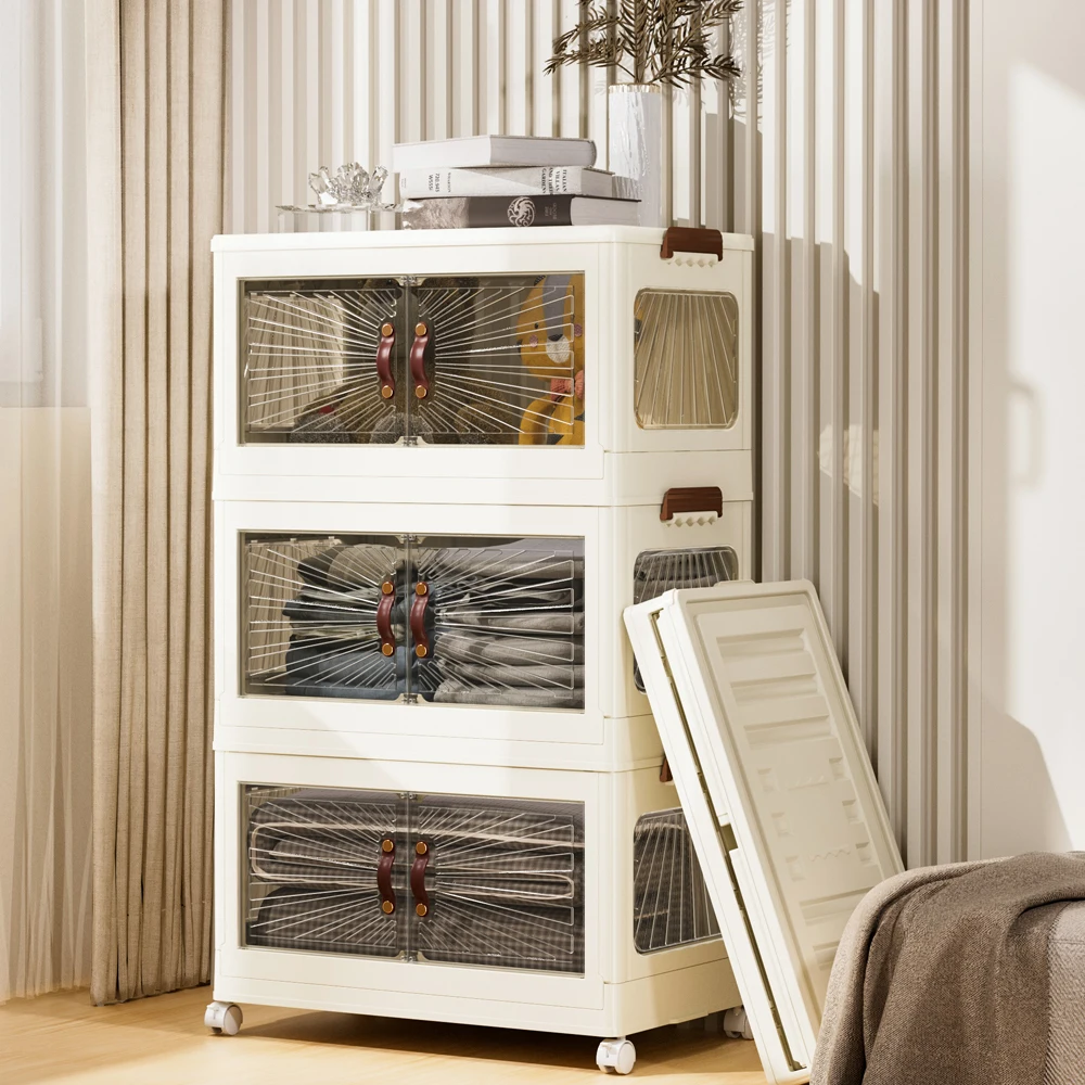 Wholesale Waterproof Plastic Storage Box With Wheels Stackable Folding Storage Box Snack Toy Home Storage Cabinet