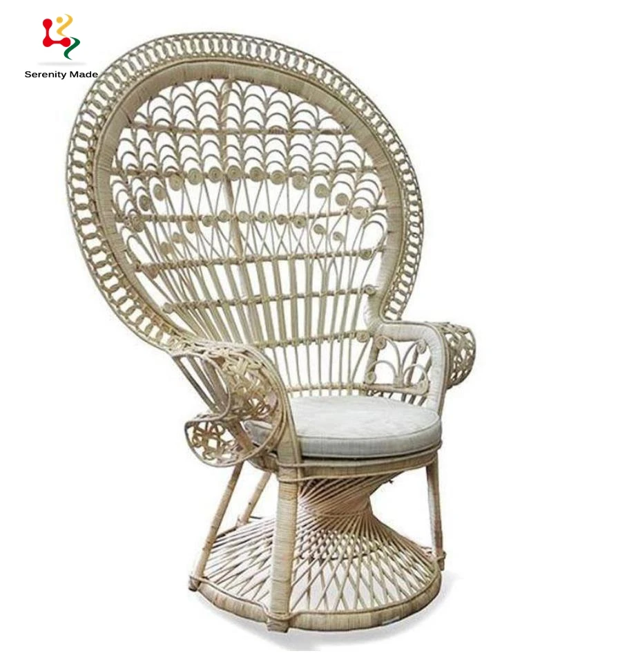 Foshan Cheaper Price White Garden Peacock Rattan Chair With Seat Pad