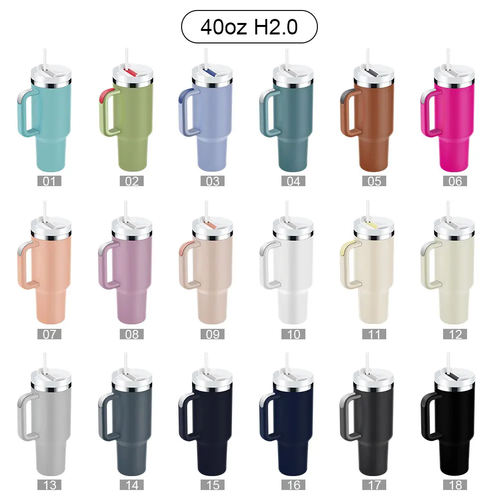Custom Logo Double Wall Car Travel Sports Mug 40 oz Stainless Steel Insulated Coffee Beer Tumbler With Handle And Straw