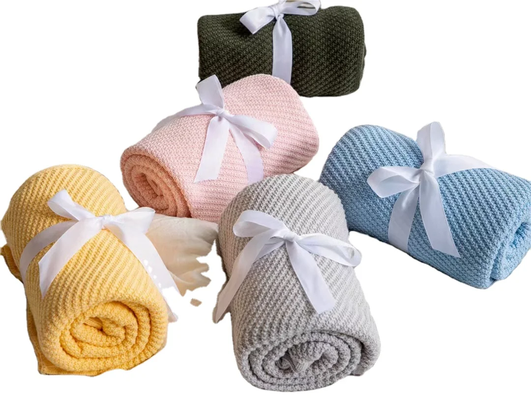 
Wholesale soft plain premium 100% cotton cable knitted baby blanket for boys and girls 